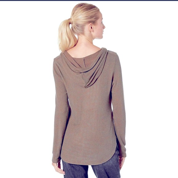 🌻 BOBEAU LIGHTWEIGHT LONG SLEEVE HOODIE V NECK AND TAUPE NUBBY FABRIC SIZE:S - Picture 11 of 12